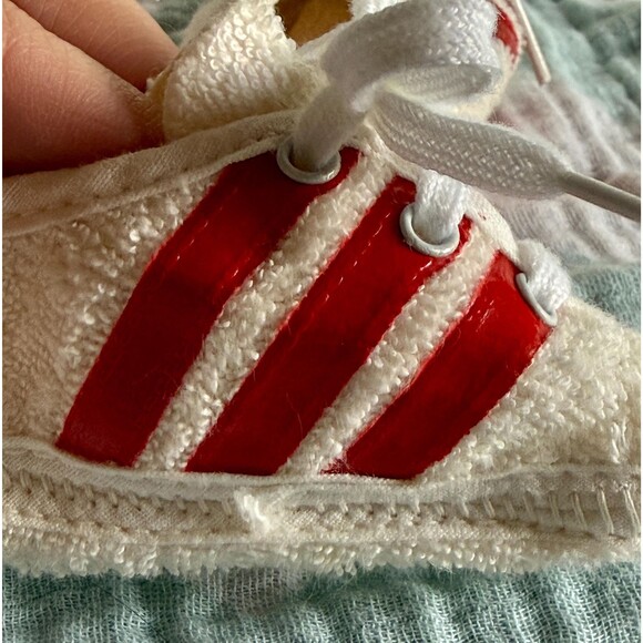 Vintage Red-Stripe Terry Cloth Baby Sneakers — Tiny Retro Track Stars - Picture 6 of 9